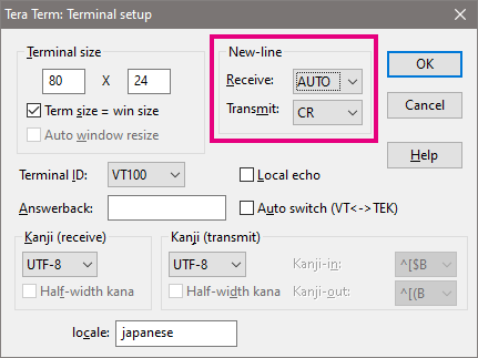 Change the New-line setting in Tera Term