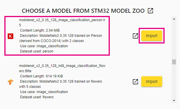 STM32Cube.AI Developer Cloud: import model from model zoo