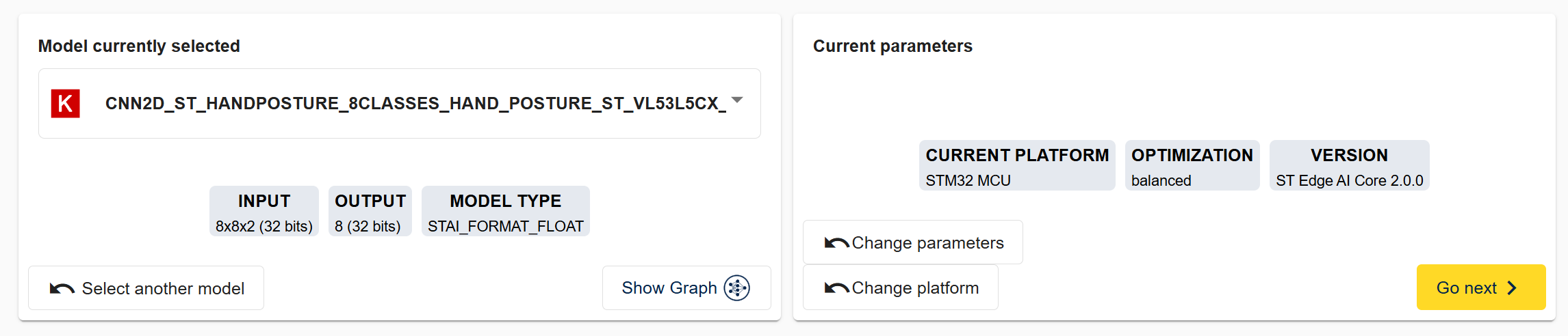 DevCloud model selected and parameters.png