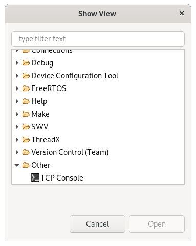 TCP console menu